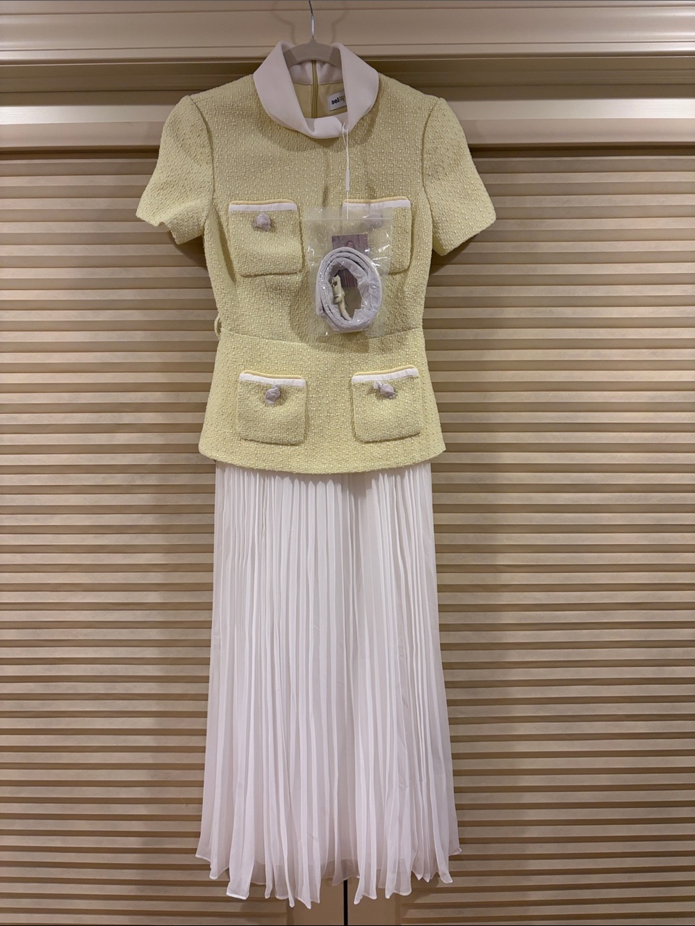 NWT Self-Portrait Yellow Boucle Midi Dress, Size US 0/2/4/6/8/10